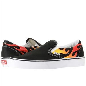 Vans, black flame slip on shoes - Mens 7, Woman’s 8.5